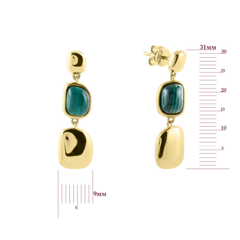 Срібні сережки з лимонною позолотою зі вставкою Малахіт 23600923.314.EVB003-3