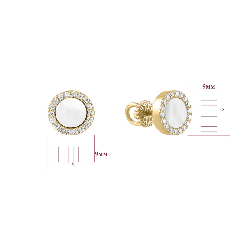 Сережки у лимонному золоті зі вставкю Перламутр та Цирконій 24700913.78.s260
