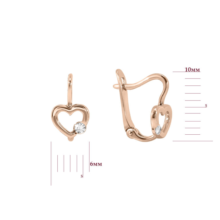 Сережки у червоному золоті зі вставкою Цикроній 28200911.173.2105346101