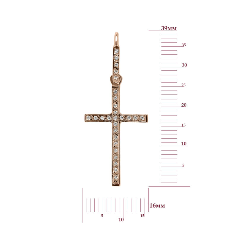 Хрестик у червоному золоті з фіанітами 38210911.274.2-0116.0.0
